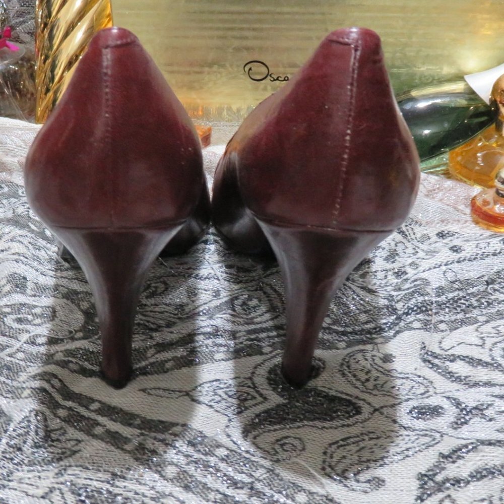 BOGO Anne Klein Italian leather burgundy maroon pumps heels dress shoes size 7.5 - Picture 4 of 14